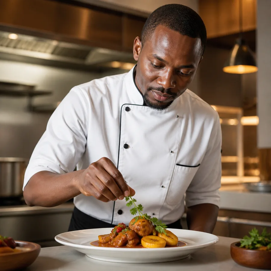 Chef camerounais moderne en cuisine