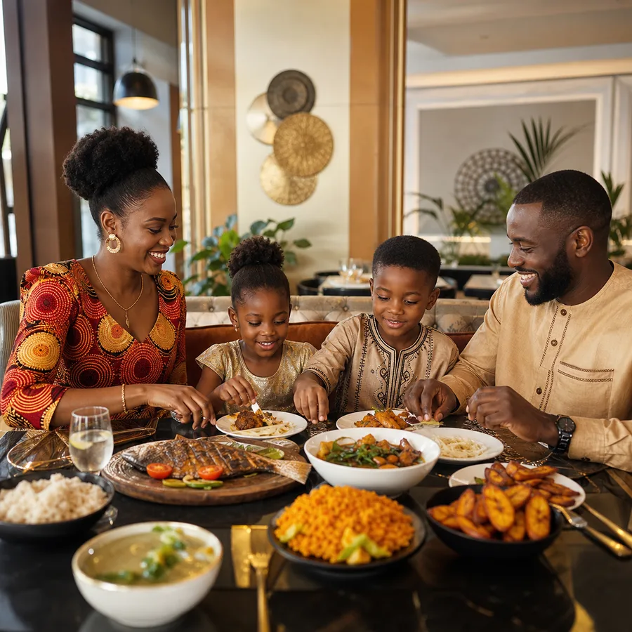 Famille dégustant un repas camerounais